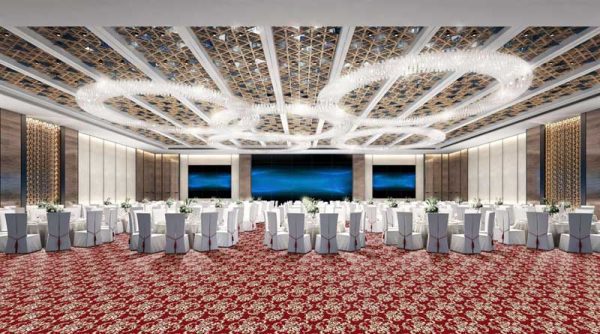 thảm hội trường đế lưới màu đỏ hoạ tiết